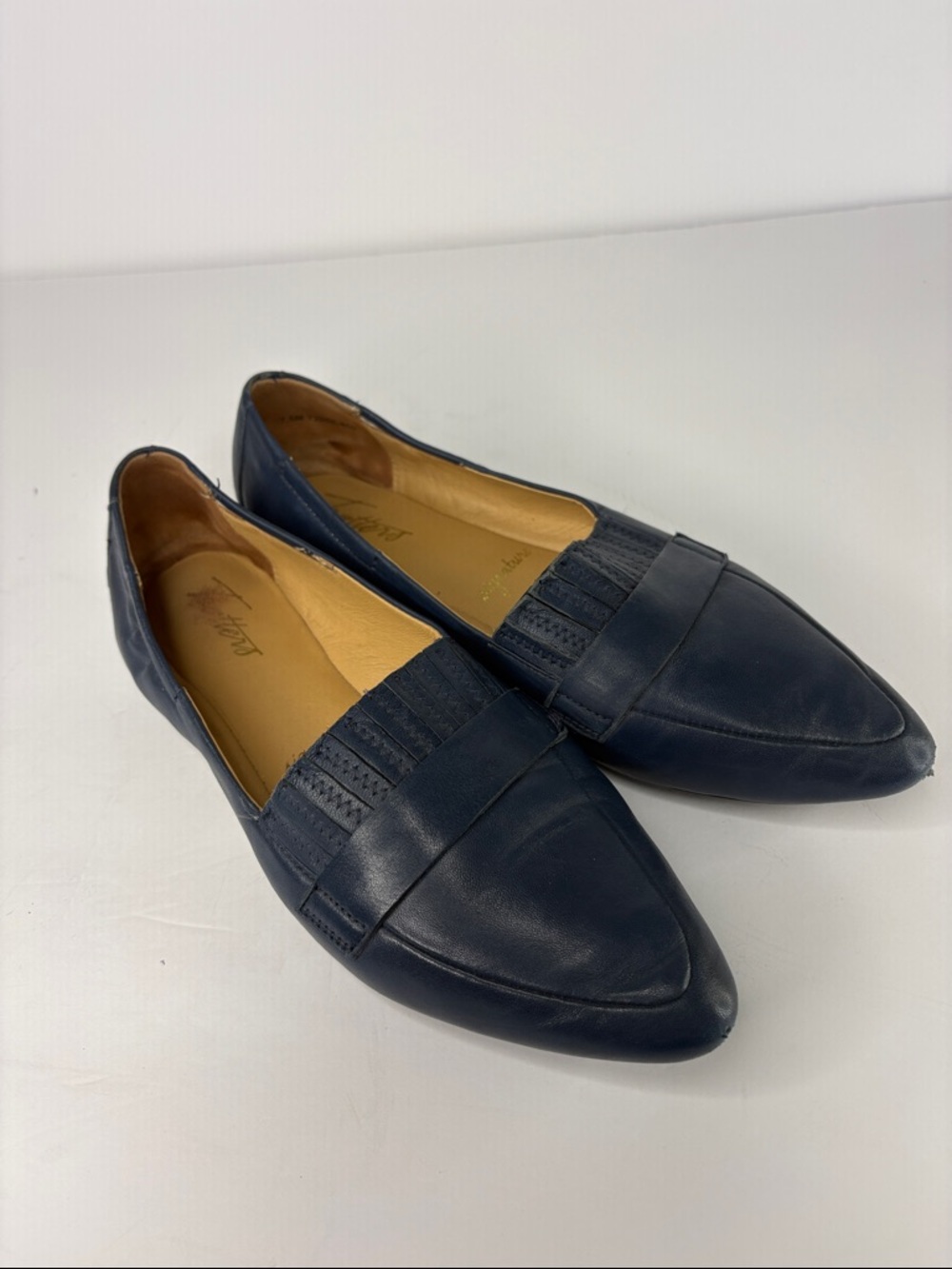 Trotters Navy Leather Pointed Toe Loafers